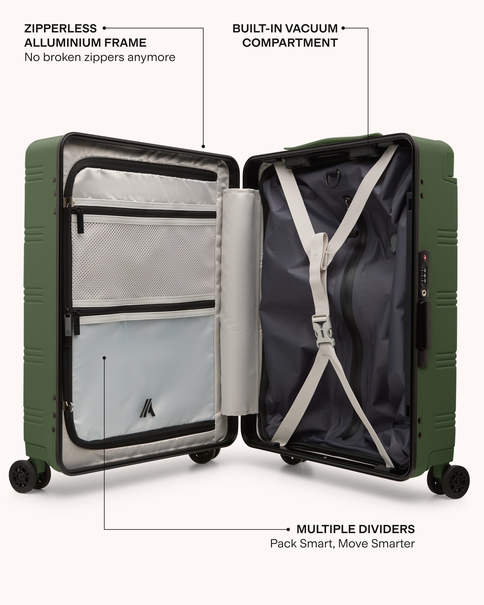 Zipperless Aluminum Carry-On Suitcase – Olive Green | Airback